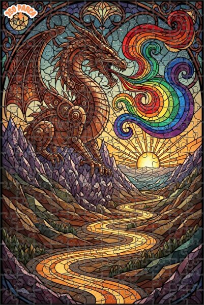 Esranın Dünyası Majestic Dragon Colorful Puzzle Double-Layer Framed Wooden Pu...