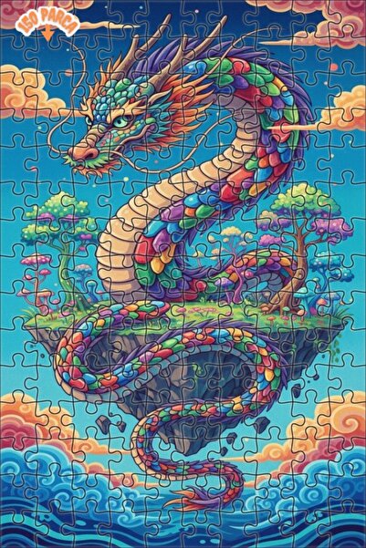 Esranın Dünyası Rainbow Dragon Art Print Double Layer Framed Wooden Puzzle 15...