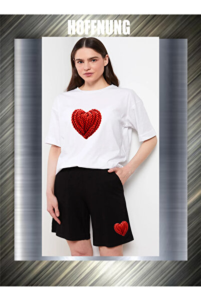 HOFFNUNG Set casual unisex cu mânecă scurtă, cu imprimeu inimă roșie, pentru ...