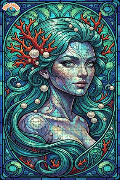 Esranın Dünyası لغز خشبي على شكل حورية البحر بتصميم زجاجي ملون مزدوج الطبقات ...