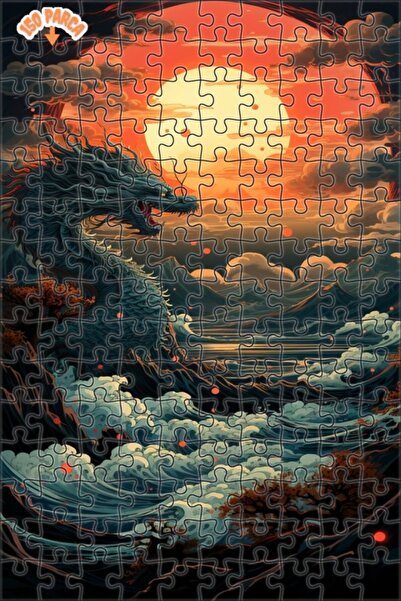 Esranın Dünyası Double-Layer Framed Wooden Puzzle with Dragon and Full Moon V...