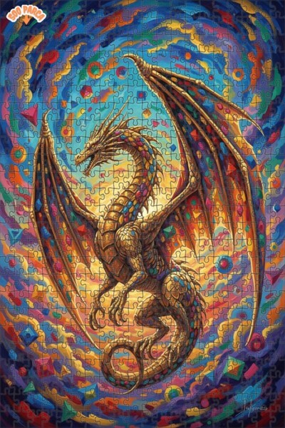 Esranın Dünyası Golden Dragon Colorful Painting Oil Paint Appearance Double-L...