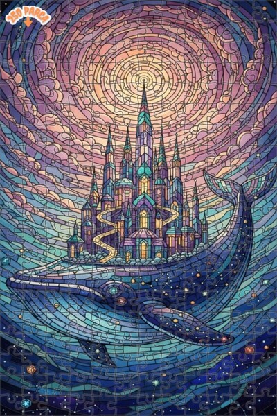 Esranın Dünyası Fairytale Whale Castle Mosaic Look Wooden Puzzle Double-Layer...