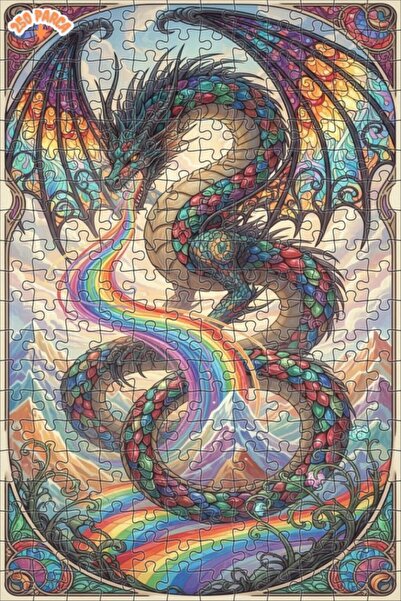 Esranın Dünyası Rainbow Wind-Up Dragon Art Double Layer Framed Wooden Puzzle ...