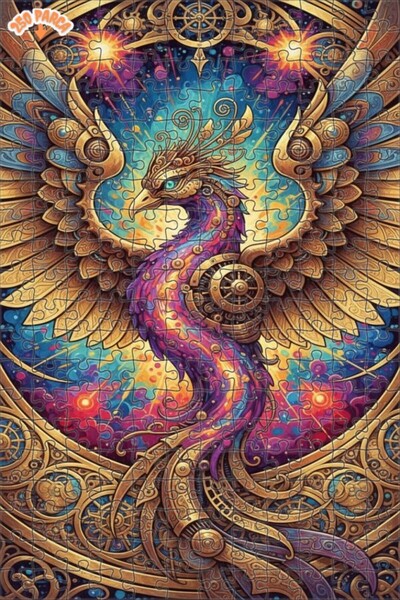 Esranın Dünyası لغز فني على شكل طائر فينيكس أسطوري ذو أجنحة ذهبية مرسومة بالز...