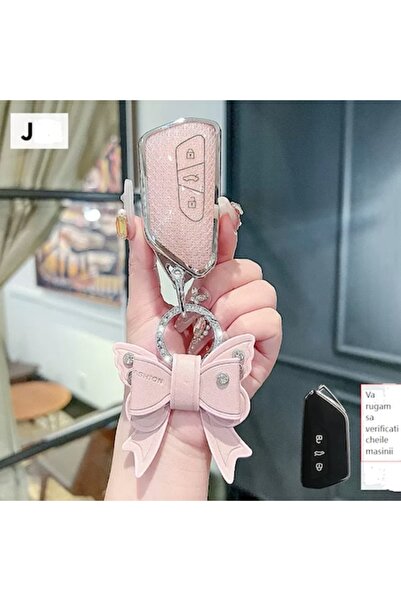 QGC Silver Car Key Case with Texture, Knitted and Playful Cord, Fresh Car Acc...