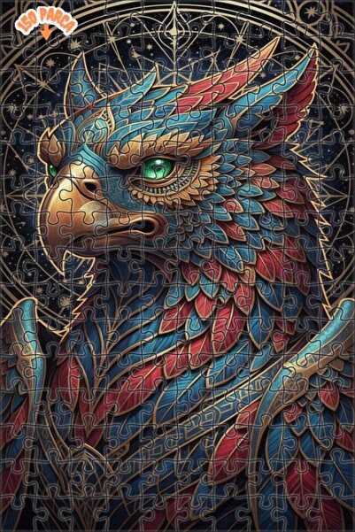 Esranın Dünyası Majestic Emerald-Eyed Griffin Art Patterned Double-Layer Fram...