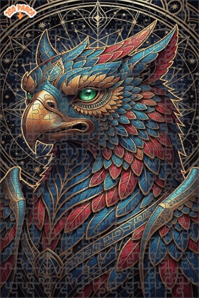 Esranın Dünyası Majestic Emerald-Eyed Griffin Art Patterned Double-Layer Fram...