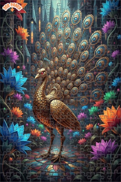 Esranın Dünyası لغز فني على شكل طائر الطاووس الميكانيكي السحري بتصميم فني زيت...