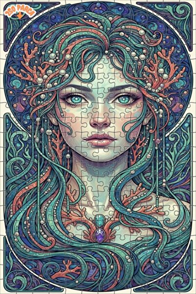 Esranın Dünyası Mermaid Artwork Oil Painting Look Double Layer Framed Wooden ...