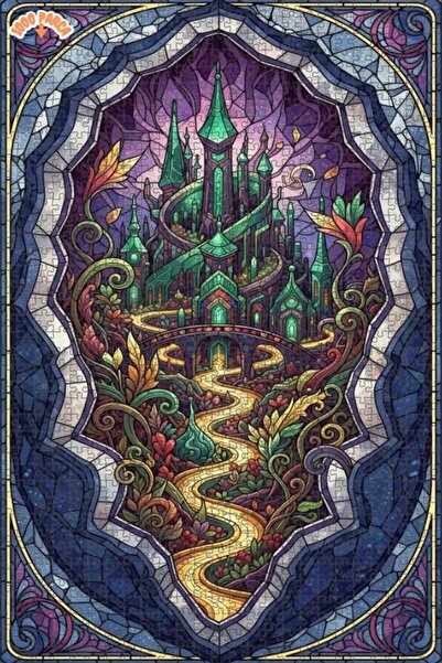 Esranın Dünyası Fantastic Green Castle Art Print Double-Layer Framed Wooden P...