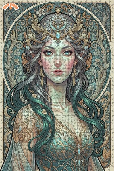 Esranın Dünyası Art Nouveau Fairy Queen Oil Painting Look Wooden Puzzle with ...