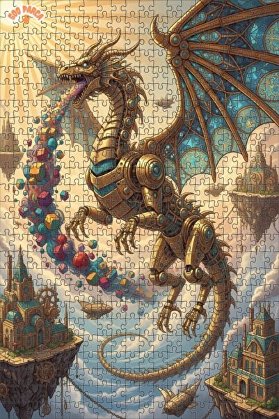 Esranın Dünyası Steam Dragon Art Double Layer Framed Wooden Puzzle 500 Pieces...