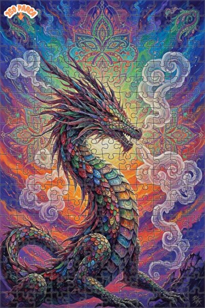Esranın Dünyası Psychedelic Dragon Oil Painting Lookalike Double-Layer Framed...