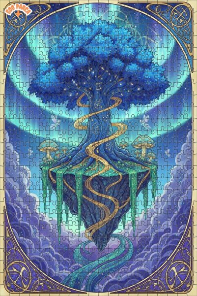Esranın Dünyası Mystical Blue Tree Fall Double-Layer Framed Wooden Puzzle 500...