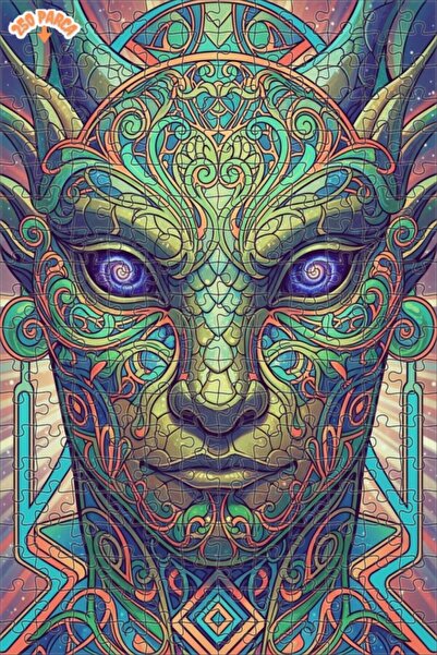 Esranın Dünyası Magic Faced Psychedelic Abstract Art Oil Painting Look Wood P...