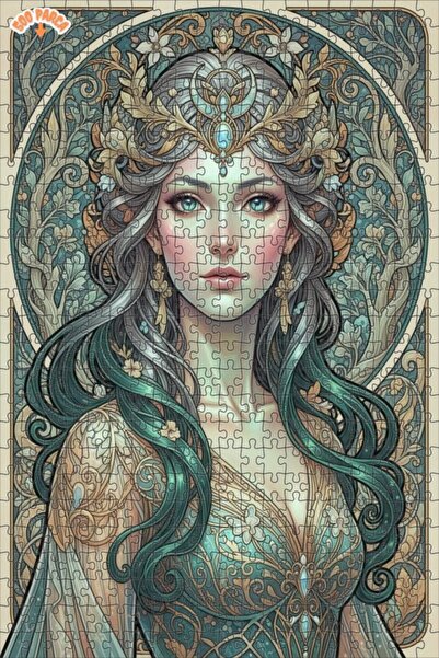 Esranın Dünyası Art Nouveau Fairy Queen Oil Painting Look Wooden Puzzle with ...