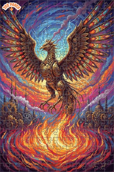 Esranın Dünyası Mechanical Phoenix Oil Painting Look Double Layer Framed Wood...