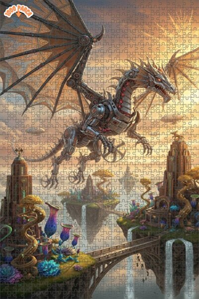 Esranın Dünyası Mechanical Dragon Art Steampunk Look Wooden Puzzle 1000 Piece...