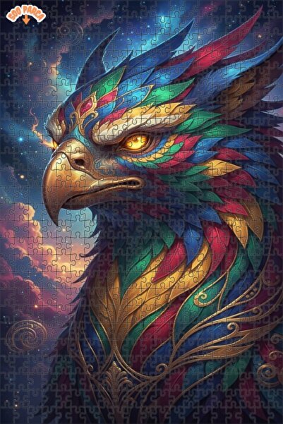 Esranın Dünyası Fantastic Color Wheel Eagle Art Print Double-Layer Framed Woo...