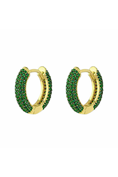 neslyaccessories Green Stone Gold Hoop Earrings