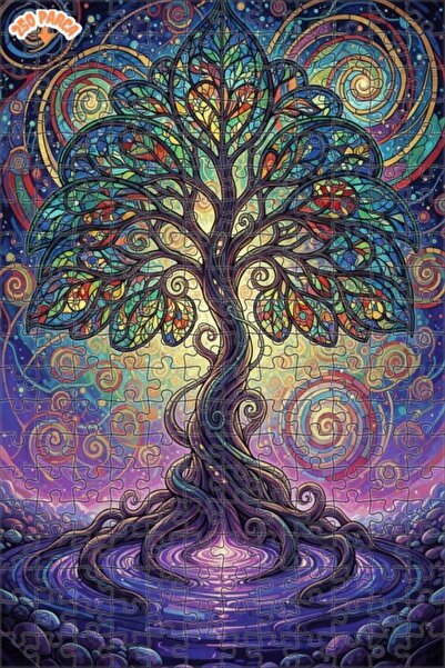 Esranın Dünyası شجرة الحياة السحرية ذات المظهر الزجاجي الفسيفسائي، لغز خشبي 2...