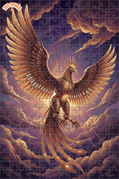 Esranın Dünyası Mechanical Phoenix Oil Painting Look Double Layer Framed Wood...