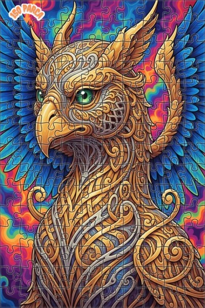 Esranın Dünyası Golden Winged Griffon Art Double-Layer Framed Wooden Puzzle 1...