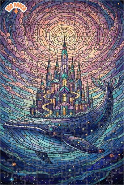 Esranın Dünyası Fairy Tale Whale Castle Mosaic Look Wooden Puzzle Double-Laye...