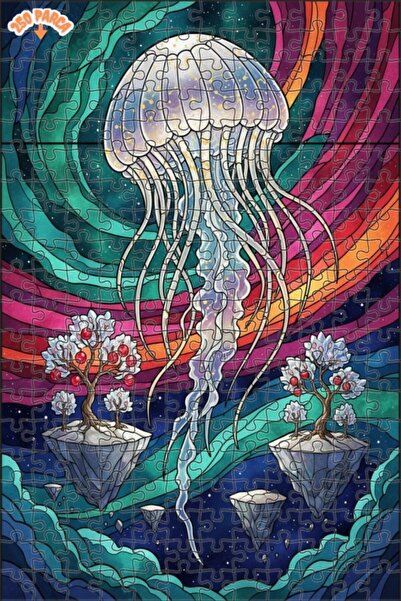 Esranın Dünyası لغز خشبي بتصميم فسيفساء زجاجية لوجود قنديل البحر الرائع، مزدو...