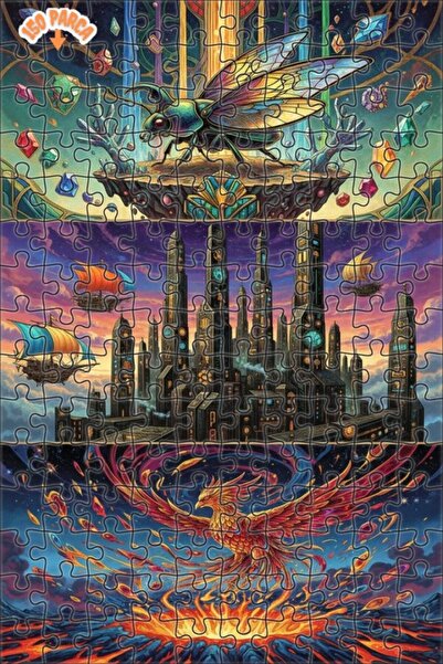 Esranın Dünyası لغز خشبي بتصميم مدن وخلقات خرافية مذهلة، 150 قطعة، مقاس 20x30