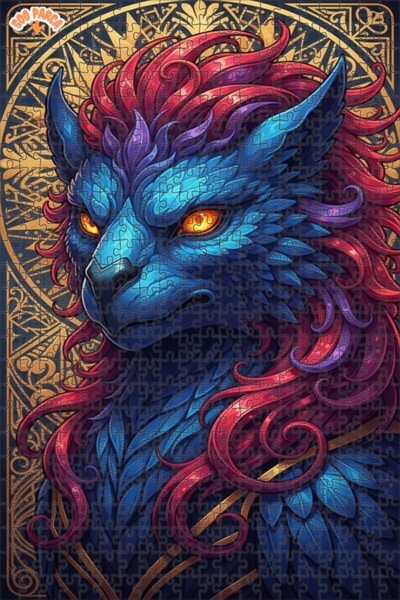 Esranın Dünyası Mystical Blue Winged Creature Oil Painting Lookalike Art Puzz...