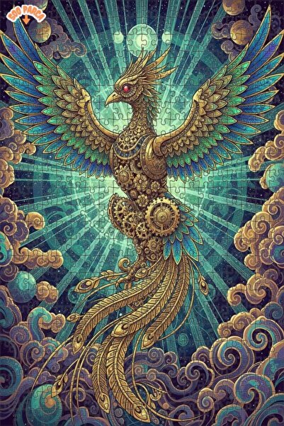 Esranın Dünyası لغز خشبي ميكانيكي على شكل طائر الفينيق بمظهر الزيت الملون، ذو...