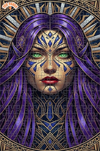 Esranın Dünyası Portrait of a Woman with Purple Hair Oil Painting Look Wooden...