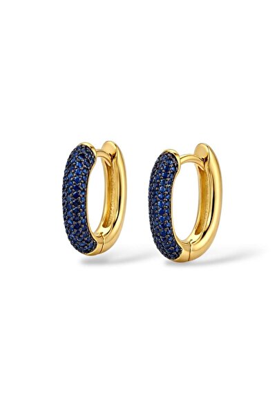neslyaccessories Oval Hoop Earrings with Navy Blue Stone