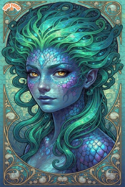 Esranın Dünyası Mermaid Artwork Oil Painting Look Double Layer Framed Wooden ...