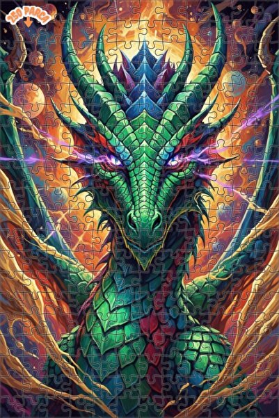 Esranın Dünyası Dragon Fire Oil Painting Look Double Layer Framed Wooden Puzz...