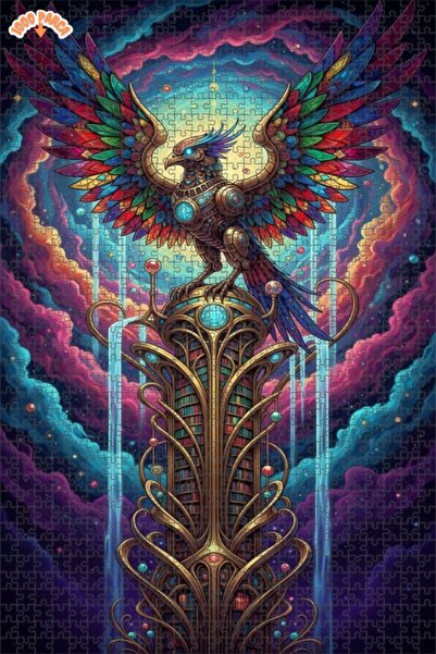 Esranın Dünyası Rainbow Winged Mechanical Phoenix Double-Layer Framed Wooden ...