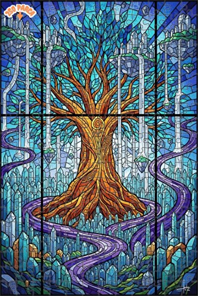 Esranın Dünyası لغز خشبي من مزدوج الطبقات قطعة من الزجاج الملون بتصميم شجرة ا...