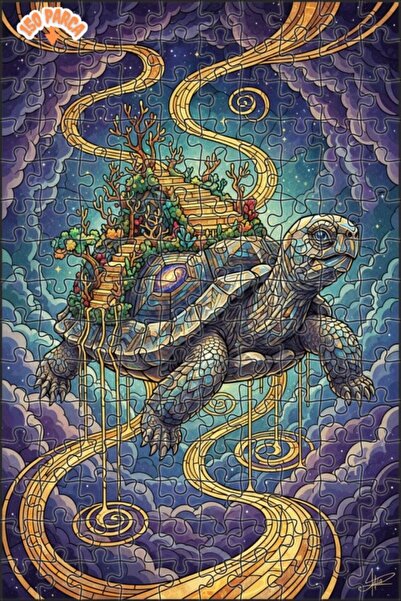 Esranın Dünyası The Giant Turtle Carrying the Galaxy Stained Glass Look Woode...