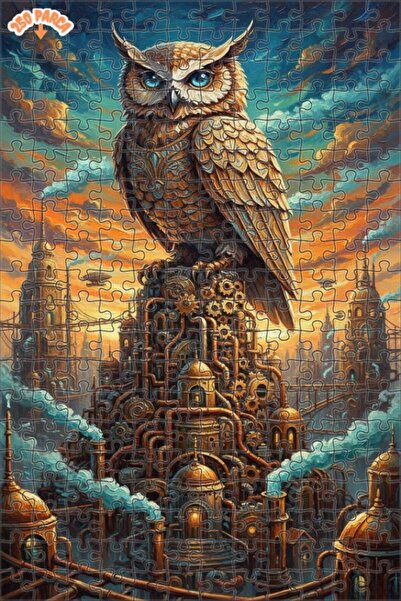 Esranın Dünyası Colossal Mechanical Owl Oil Painting Lookalike Double-Layer F...
