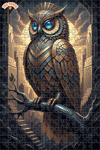 Esranın Dünyası Mystical Mechanical Owl Art Double Layer Framed Wooden Puzzle...
