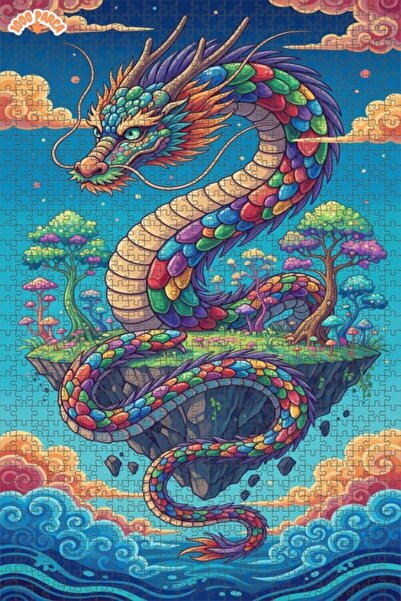 Esranın Dünyası Rainbow Dragon Art Print Double Layer Framed Wooden Puzzle 10...