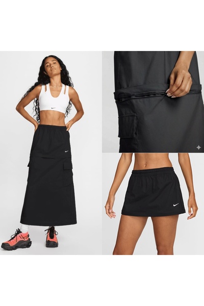 Nike ESSENTIAL DOKUMA KARGO 2İN1 HEM UZUN HEM MİNİ ETEK FV7503-010 ASLAN SPORT