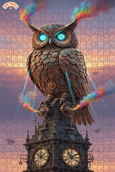 Esranın Dünyası Steampunk Mechanical Owl Oil Painting Look Wooden Puzzle 500 ...
