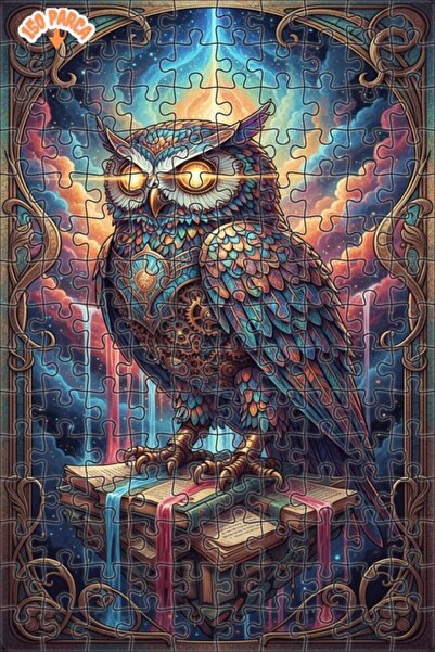 Esranın Dünyası Mysterious Wise Owl Oil Painting Lookalike Double-Layer Frame...