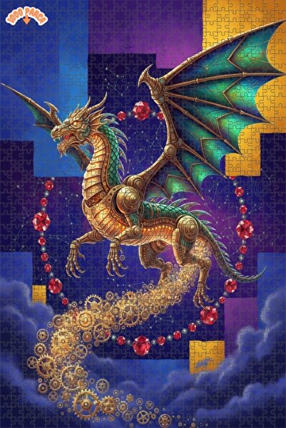 Esranın Dünyası Steam Dragon Mysterious Wheels Double-Layer Frameable Wooden ...