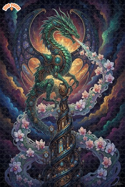 Esranın Dünyası Fantastic Dragon Art Oil Painting Look Double Layer Framed Wo...