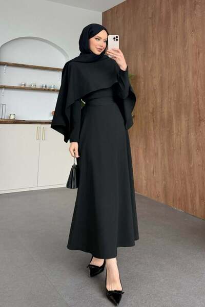 Şulemoda Giyim Διπλό Φόρεμα Πέλεριν Μαύρο