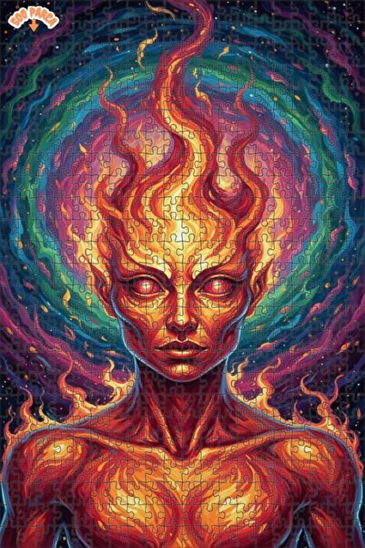 Esranın Dünyası Fire Goddess Oil Painting Look Double Layer Framed Wooden Puz...